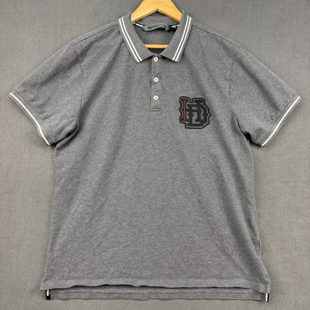 Harley-Davidson Polo Shirt Mens XL Gray Embroidered Logo Slim Fit Casual Biker